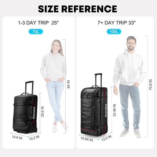 Gonex Rolling Duffle Bag with Wheels, 100L Water Repellent Large Wheeled Travel Duffel Luggage with Rollers 33 inch, Black