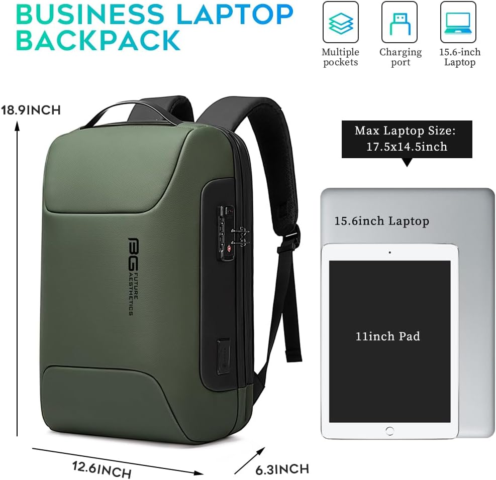 BANGE 15.6INCH Slim Laptop Backpack,Office Business Laptop with Lock, Anti Theft Travel Backpack with USB3.0 Charging Port for Men and Women…