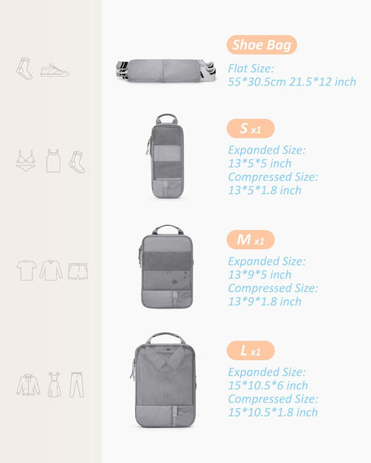 BAGSMART 6 Set Compression Packing Cubes - Lightweight Travel Essentials, Durable Luggage Organizer