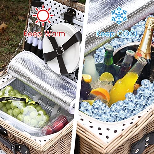 Picnic Basket for 4 Persons with Waterproof Picnic Blanket
