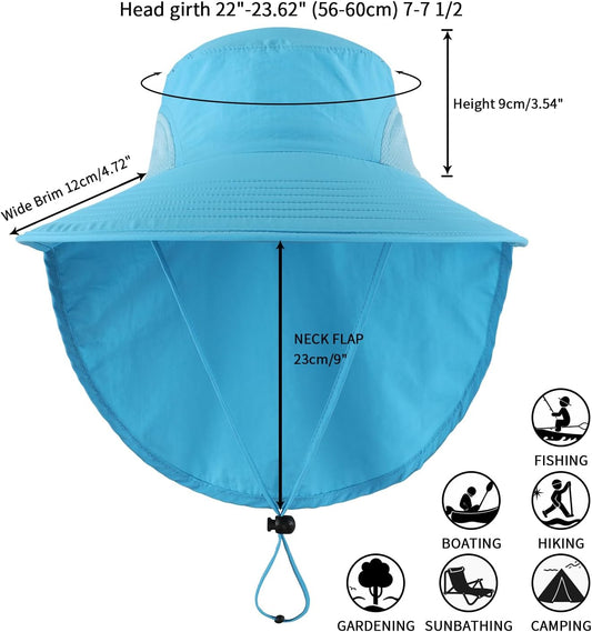 Home Prefer Outdoor UPF50+ Sun Hat Wide Brim Mesh Fishing Hat with Neck Flap
