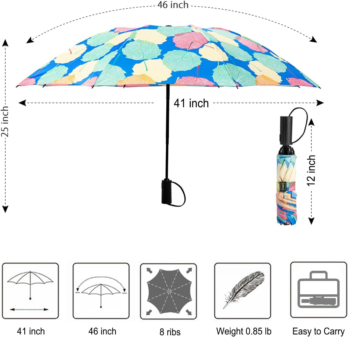 LANBRELLA Compact Reverse Folding Umbrella Auto Windproof Travel Umbrella