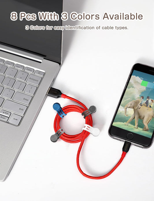 Kanemc 8 Pack Magnetic Twist Ties, Silicone Magnet Cable Tie Reusable Cord Strap For USB Earphone Charger Video Game Cables (2White+4Gray+2Blue)