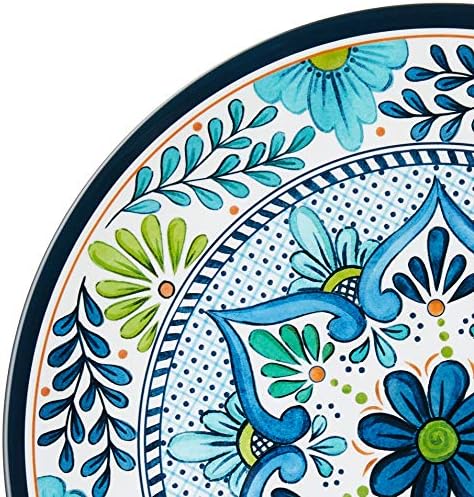 Talavera Melamine 12-Piece Dinnerware Set – Multicolored Plates and Bowls for 4, Spanish Tile-Inspired, Durable, Lightweight, Shatterproof, Dishwasher Safe, Indoor Outdoor Tableware