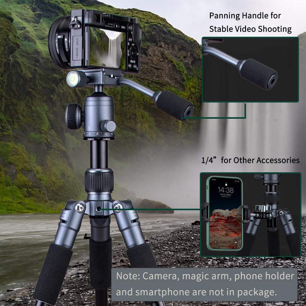 Portable Desktop Mini Tripod with Panning Handle, 20" / 52cm Desk Tabletop Aluminum Alloy with 360° Ball Head, Compact Tripod for DSLR Camera Video Camcorder, Load up to 13lb / 6kg