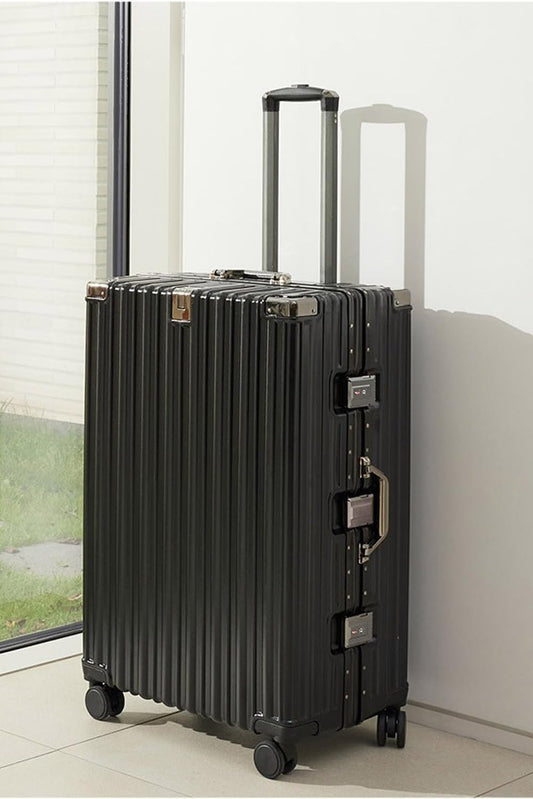 HotWay 20 Inch Aluminum Frame Carry On Luggage with Spinner Wheels, PC Hard Shell Suitcase with Cup Holder, Zipperless Luggage for Business Travel, Black