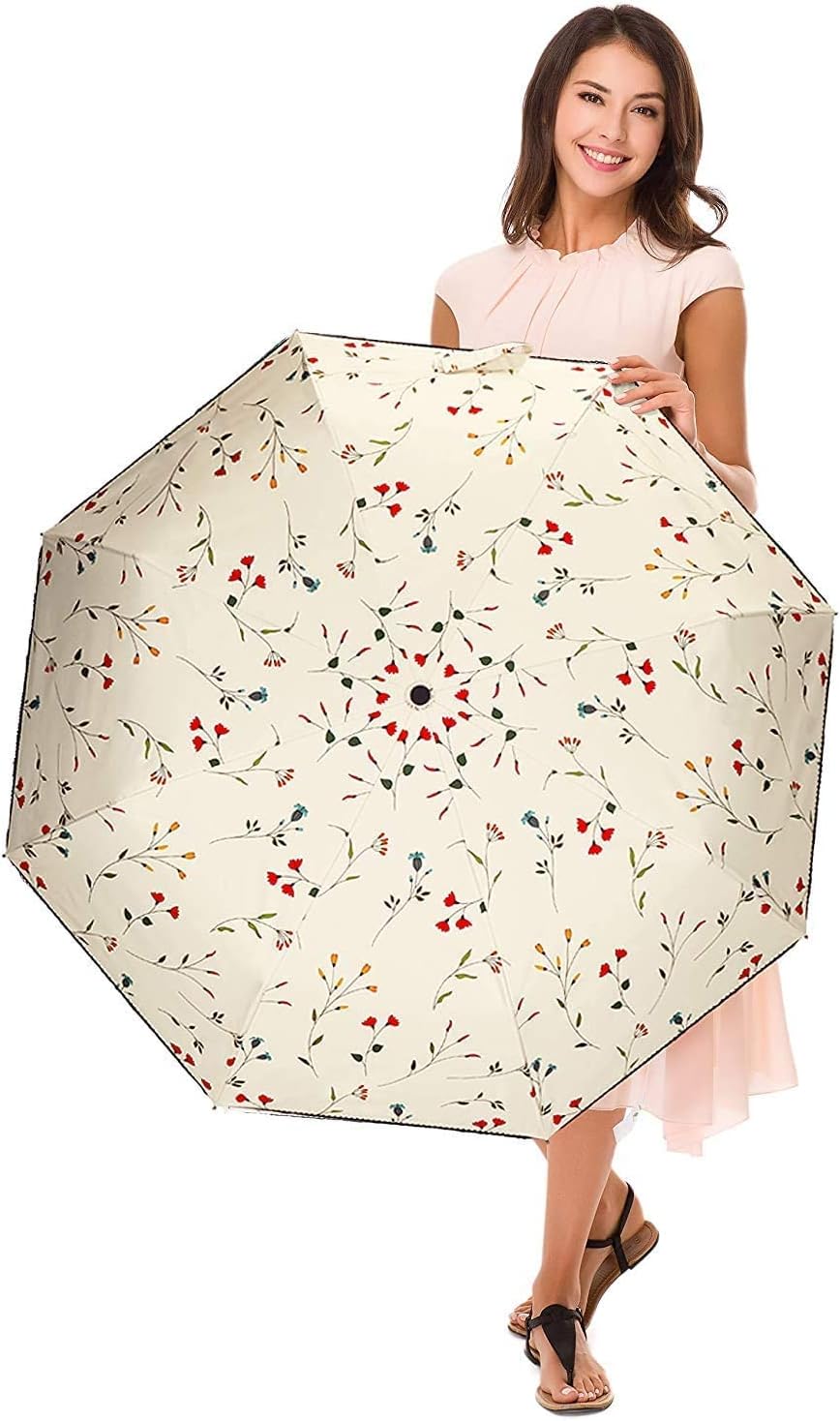 Cuby UV Sun Umbrella Compact Folding Travel Umbrella Auto Open and Close for Windproof, Rainproof & 99.9% UV Protection Parasol with Black Anti-UV Coating (Flowers)