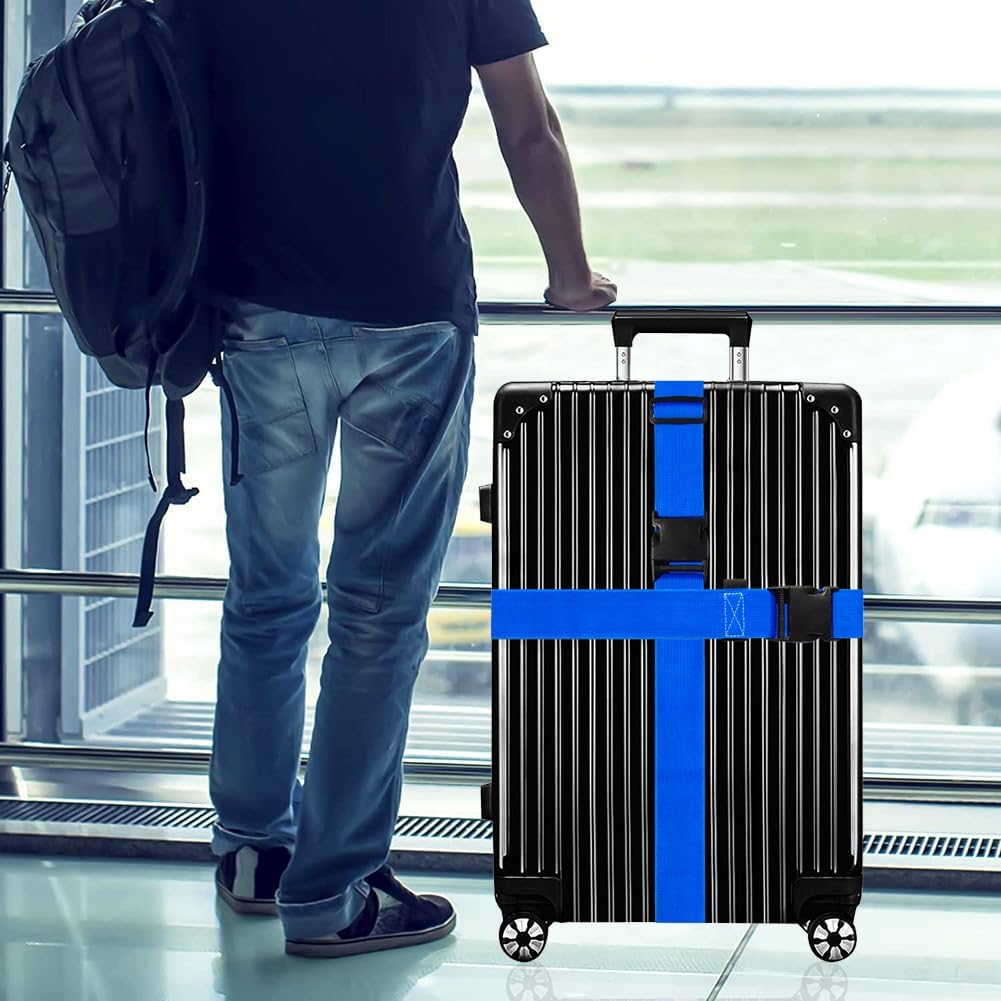 Luggage Straps for Suitcases TSA Approved-2 Pack Bright Personalized Luggage Belt Strap for Suitcase/Carry On Bag Luggage Accessories for Travel (Blue)