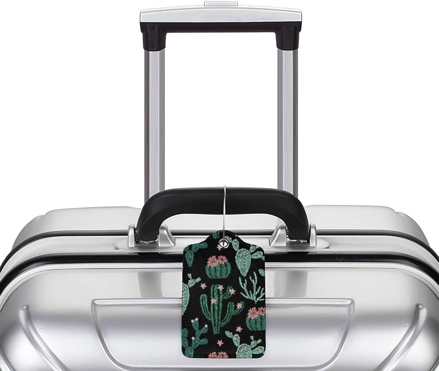 2 Pcs Cute Cactus Luggage Tags for Suitcases for Women Girls Boys Men Travel, Funny Leather Bag Tags Suitcase Labels for Luggage Backpack with Stainless Steel Loop, Full Back Privacy Cover