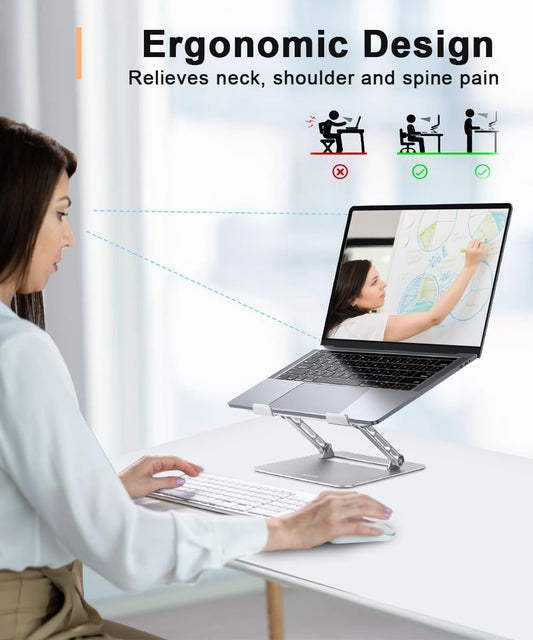 Adjustable Laptop Stand for Desk,Portable Laptop Stand Holder and Riser,Foldable Aluminum Notebook Computer Stands for MacBook Air Pro HP Lenovo Dell Samsung Chromebook, 10-15.6 inch, Silver