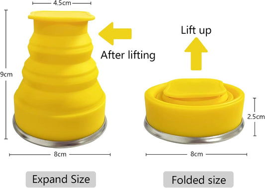 Collapsible Cup - Silicone Foldable Cup-Expandable Folding Drinking Reusable Portable Mugs Cups For Travel, Camping, Hiking, Survival, Car, Picnic, Beach, Holiday Vacation, Outdoor Sports Yellow