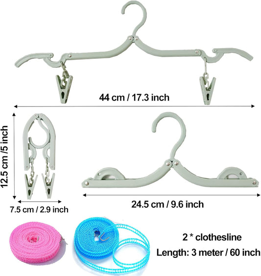 24 PCS Foldable Non Slip Plastic Clothes Hangers with Clips - Travel Accessories Drying Rack, 4 Colors
