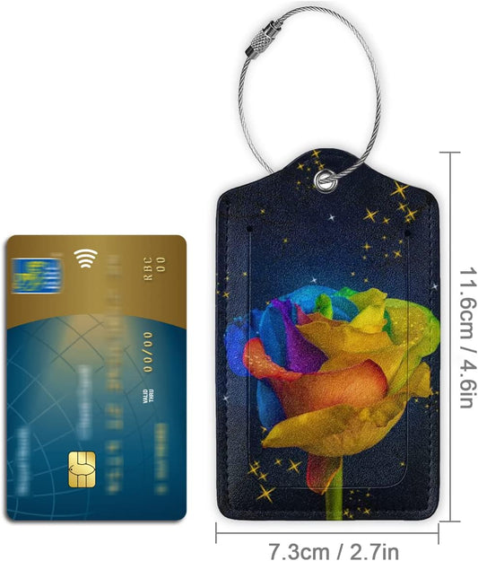 2 Pack Luggage Tag for Suitcase, Cute Unique Leather Suitcase Tags Identifiers with Privacy Name Address Labels & Durable Steel Loop for Women Men Travel