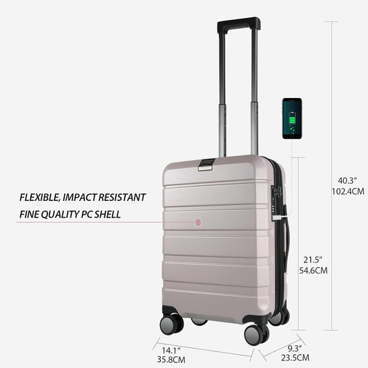 KROSER Hardside Expandable Carry On Luggage with Spinner Wheels & Built-in TSA Lock, Durable Suitcase Rolling Luggage with USB Port, Carry-On 20-Inch, Matte Purple/Pink