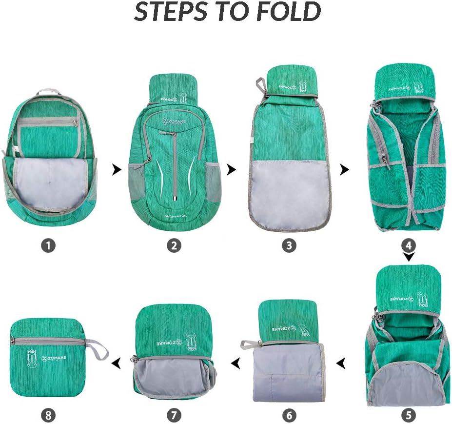 ZOMAKE 25L Ultra Lightweight Packable Backpack, Foldable Hiking Backpacks Water Resistant Small Folding Daypack for Travel(Dark Green)