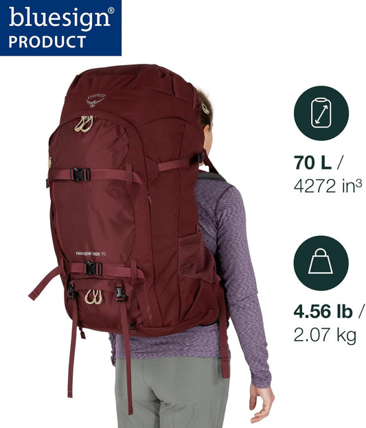 Osprey Fairview Trek 70L Women's Travel Backpack, Night Jungle Blue