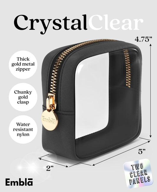 Clear Makeup Bag Zipper Pouch, Transparent Cosmetic Case Organizer, TSA Approved Travel Toiletry Case, Travel Accessories Essentials Makeup Tote for Women, Mini Cute Make up Bag for Purse - Black