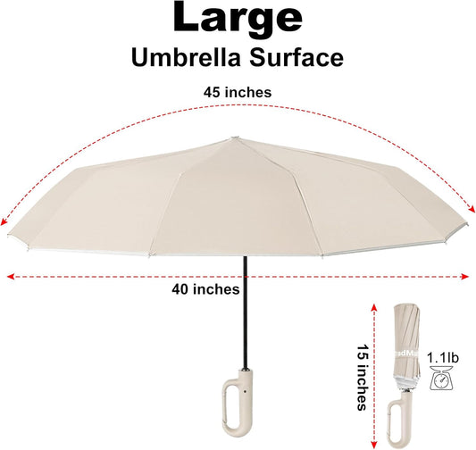 TradMall Travel Umbrella, 280T Fabric Windproof Automatic Portable Compact Folding Umbrellas for Rain with Reflective Stripe for Women and Men