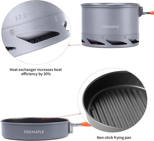 Fire-Maple Feast 4 Piece Camping Cookware Cookware Cookware Kit Outdoor Cookware Set with Pots, Kettle, Saucepans and Spatula for Hiking Fishing Picnic