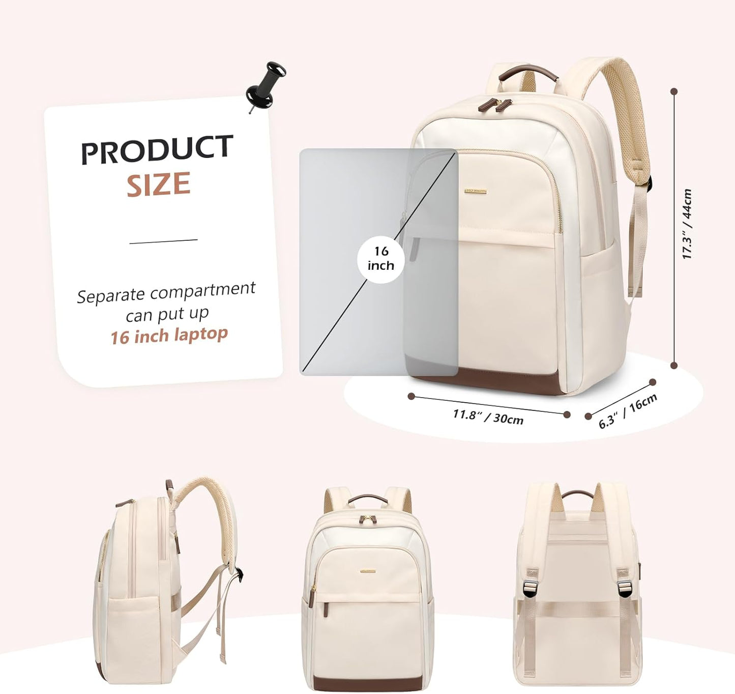 Laptop Backpack for Women Travel Carry On Bag Weekender Business Multilayer Personal Item Backpack,16 Inch,WApricot
