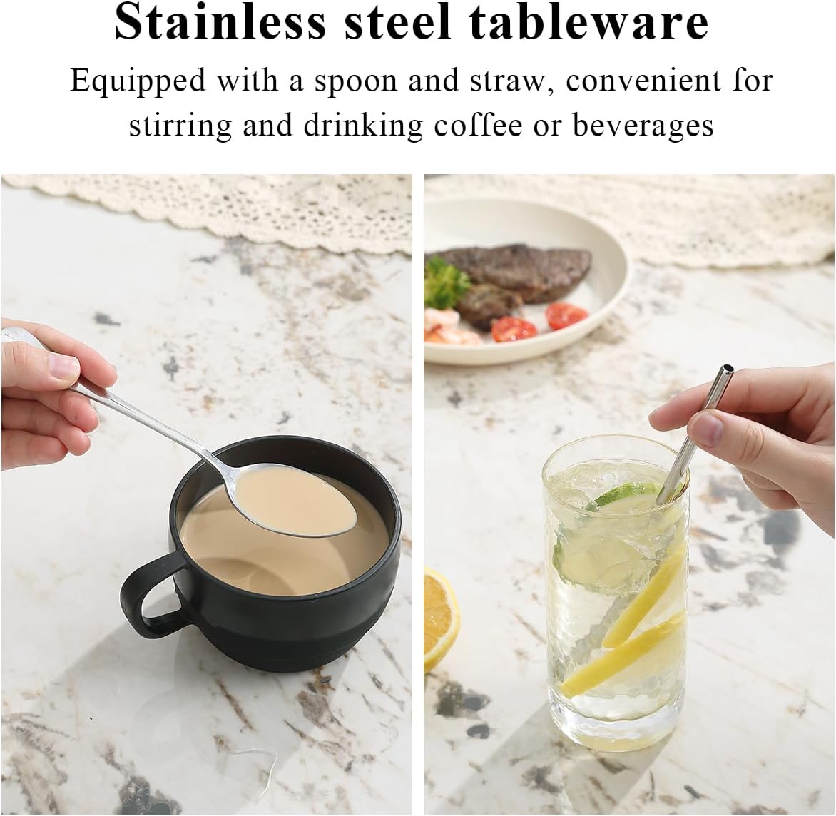 Camping Essentials Set, HOMQUEN Camping Plates and Bowls Set, Coffee Mug, Travel Cutlery Set Include Spoon, Fork, Knife for Work, Outdoor,Picnic, Camp (Black)