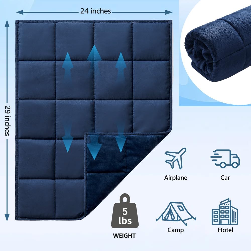 L'AGRATY Weighted Lap Pad 5lb: Small Weighted Blanket for Adults - Portable Travel - Cooling Blanket for Relaxation Sleeping - Washable All-Season (29" x 24")