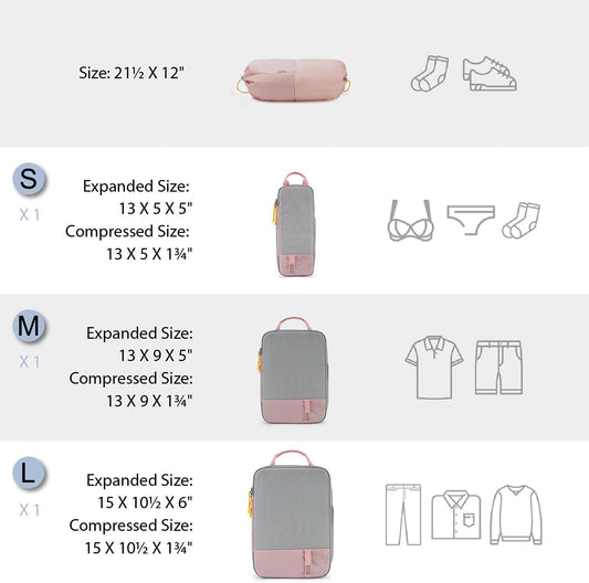 BAGSMART 6 Set Compression Packing Cubes - Lightweight Travel Essentials, Durable Luggage Organizer
