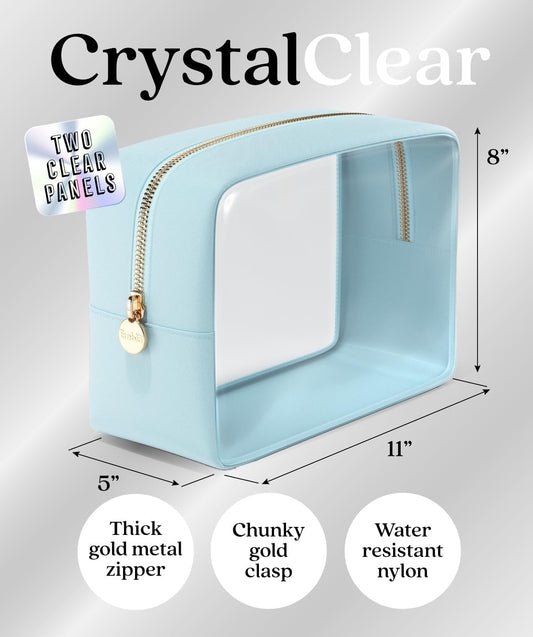 Clear Makeup Bag Zipper Pouch, Transparent Cosmetic Case Organizer, TSA Approved Travel Toiletry Case, Travel Accessories Essentials Makeup Tote for Women, Large Cute Make up Bag for Purse - Sky