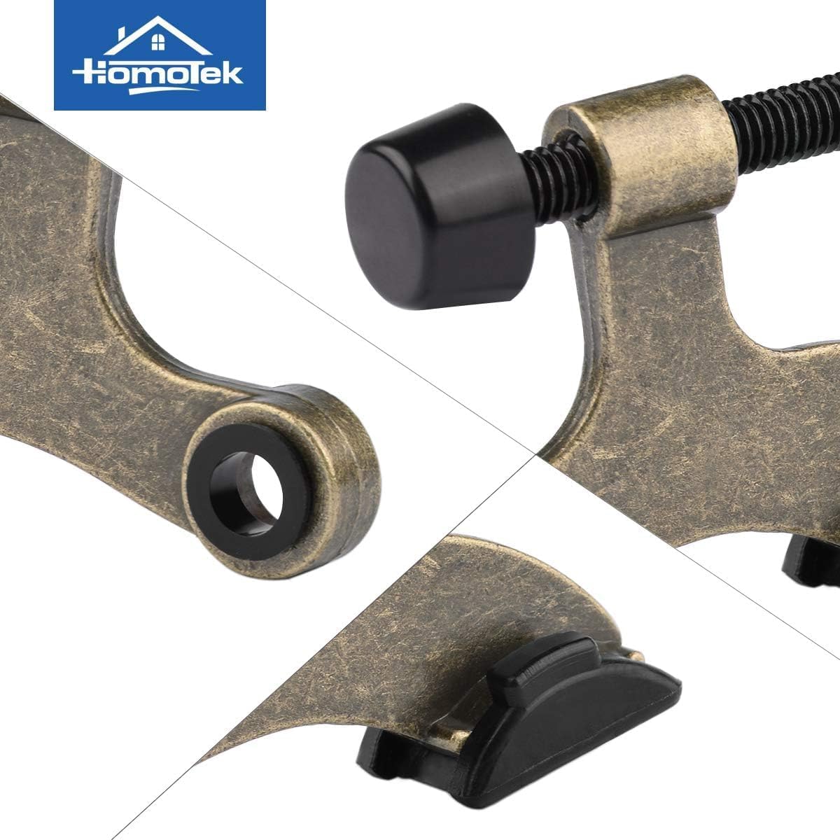HOMOTEK 12 Pack Hinge Pin Antique Brass Door Stopper, Adjustable Deluxe Heavy Duty Door Stopper 2-1/2"x1-3/4”, with Black Rubber Bumper Tips