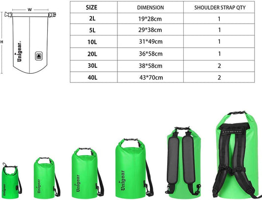 Unigear Dry Bag Waterproof, 2L/5L/10L/20L/30L/40L Floating and Lightweight Bags for Kayaking, Boating, Fishing, Swimming and Camping with Waterproof Phone Case