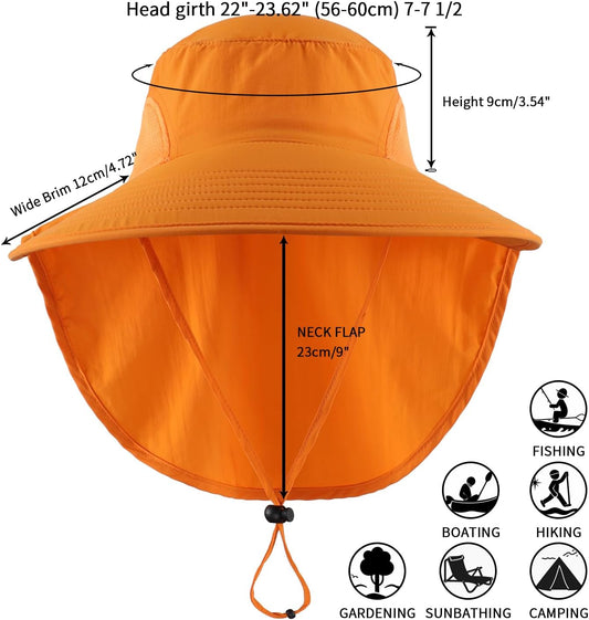 Home Prefer Outdoor UPF50+ Sun Hat Wide Brim Mesh Fishing Hat with Neck Flap
