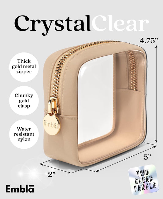Clear Makeup Bag Zipper Pouch, Transparent Cosmetic Case Organizer, TSA Approved Travel Toiletry Case, Travel Accessories Essentials Makeup Tote for Women, Mini Cute Make up Bag for Purse - Sand