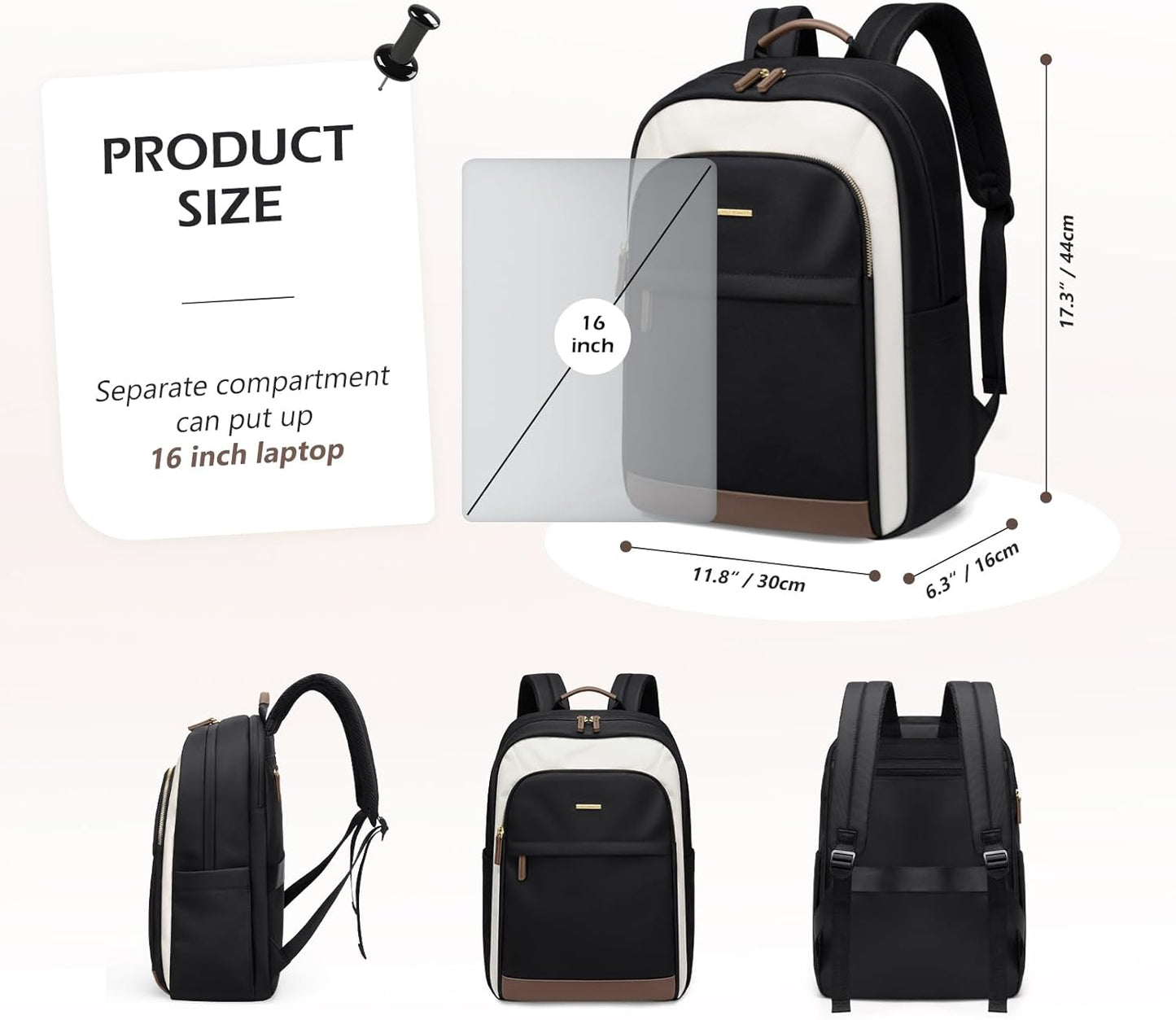 Laptop Backpack for Women Travel Carry On Bag Weekender Business Multilayer Personal Item Backpack,16 Inch,WBlack