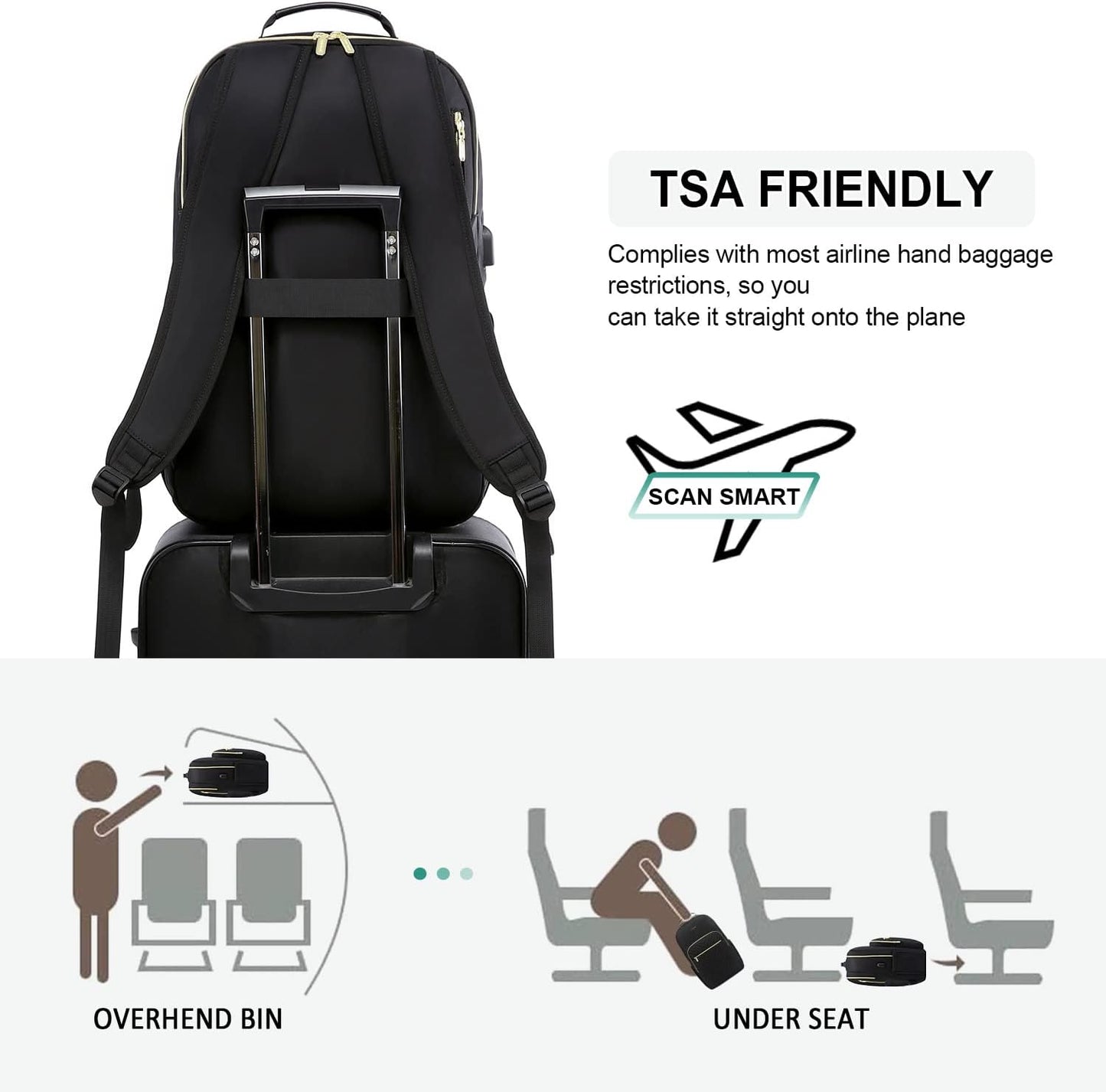 LOVEVOOK Large Travel Backpack Women with 17.3-inch Laptop Compartment, Work Business Computer Carry On Backpack Purse, Hiking Backpack Waterproof Outdoor Sports Rucksack Bag, Black