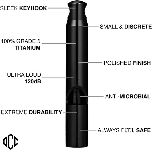 DAILYCARRYCO. Titanium Whistle for Emergency, Camping & Hiking Whistle, Pitched Whistle, Tiny Whistle Necklace, Small Whistle, Whistle for Life, Emergency Whistle Necklace, 120db Ultra Loud (Black)