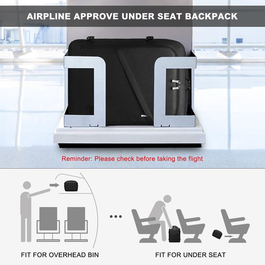 Kono Carry on Backpack, 18" Airplane Approved Under Seat Travel Backpack for Men and Women, Waterproof Lightweight Daypack for Flight 30L (Black, Medium)