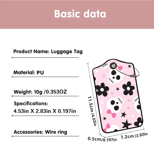 Luggage Tags for Suitcases, 2-Pack PU Leather for Cruise & Travel, Baggage ID Tags with Privacy Cover & Address Card, Durable Metal Ring, Kids Adults Travel Accessories, Sweet Punk Skulls