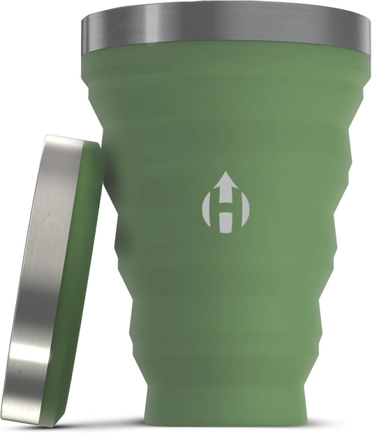 HYDAWAY Pocket Pint - 16oz Collapsible Silicone Cup with Stainless Steel Rim and Protective Travel Case - Reusable, Compact Drinkware for Camping, Festivals, and Everyday Use