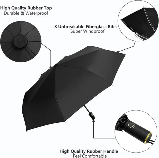 Cuby UV Sun Umbrella Compact Folding Umbrella lightweight Portable Manual Travel Umbrella for Rainproof & 99% UV Protection with Black Anti-UV Coating
