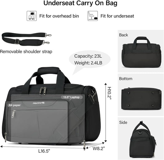 Hanke Underseat Carry On luggage Bags for Travel, Foldable Travel Bags for Women, Soft Lightweight Personal Item Travel Bag Small Carry On Bags for Airplanes, Travel Tote Bags for Women Men.(Black)