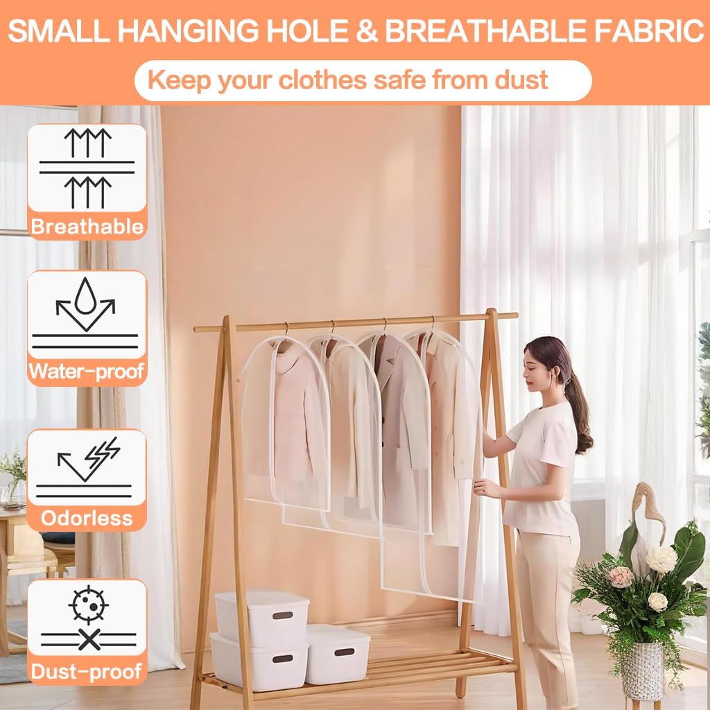 Garment Bags for Closet Storage (set of 12) Wedding Dress Garment Bag Clothes Bags for Storage Plastic Waterproof Dress Cover with Zipper for Dresses, Coats, Uniforms, Long Coats, Trench 24'' x 60''