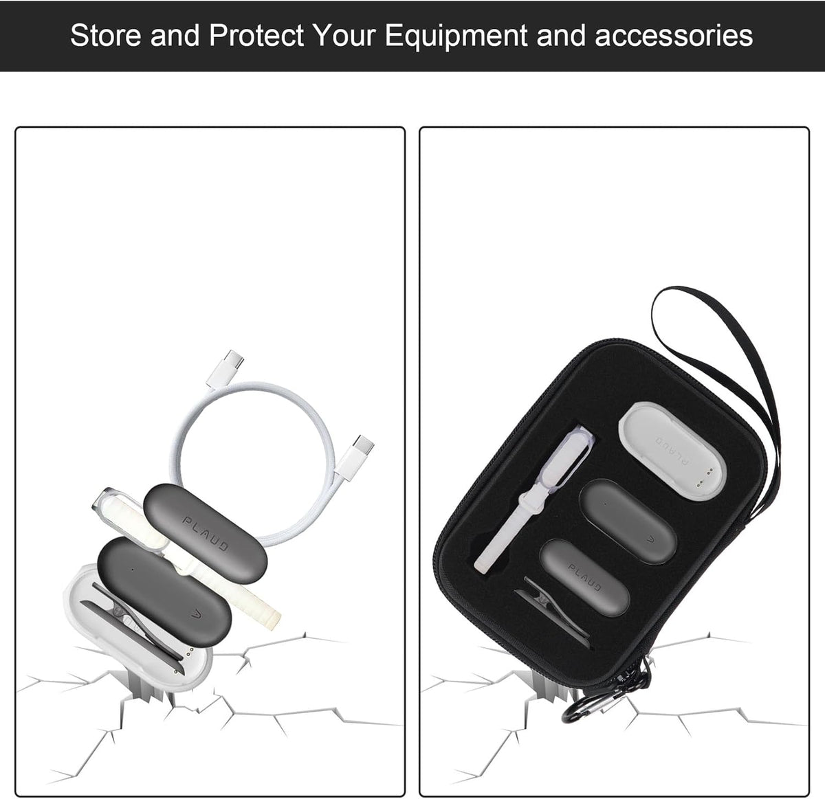 YouKnow Hard Case Compatible with PLAUD NotePin AI Voice Recorder - with Custom Foam Insert Holds Recorder, Magnetic Pin, Clip, Dock, Wristband & Cable (Case Only) (Black)