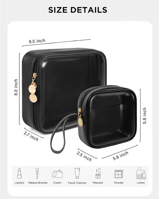 KOTORA TSA Approved Toiletry Bag with Mini Clear Makeup Bag PVC Cosmetic Bags for Women and Men, Carry on Airport Airline Compliant Bag Car Accessories for Women Men(B-Clear Black)