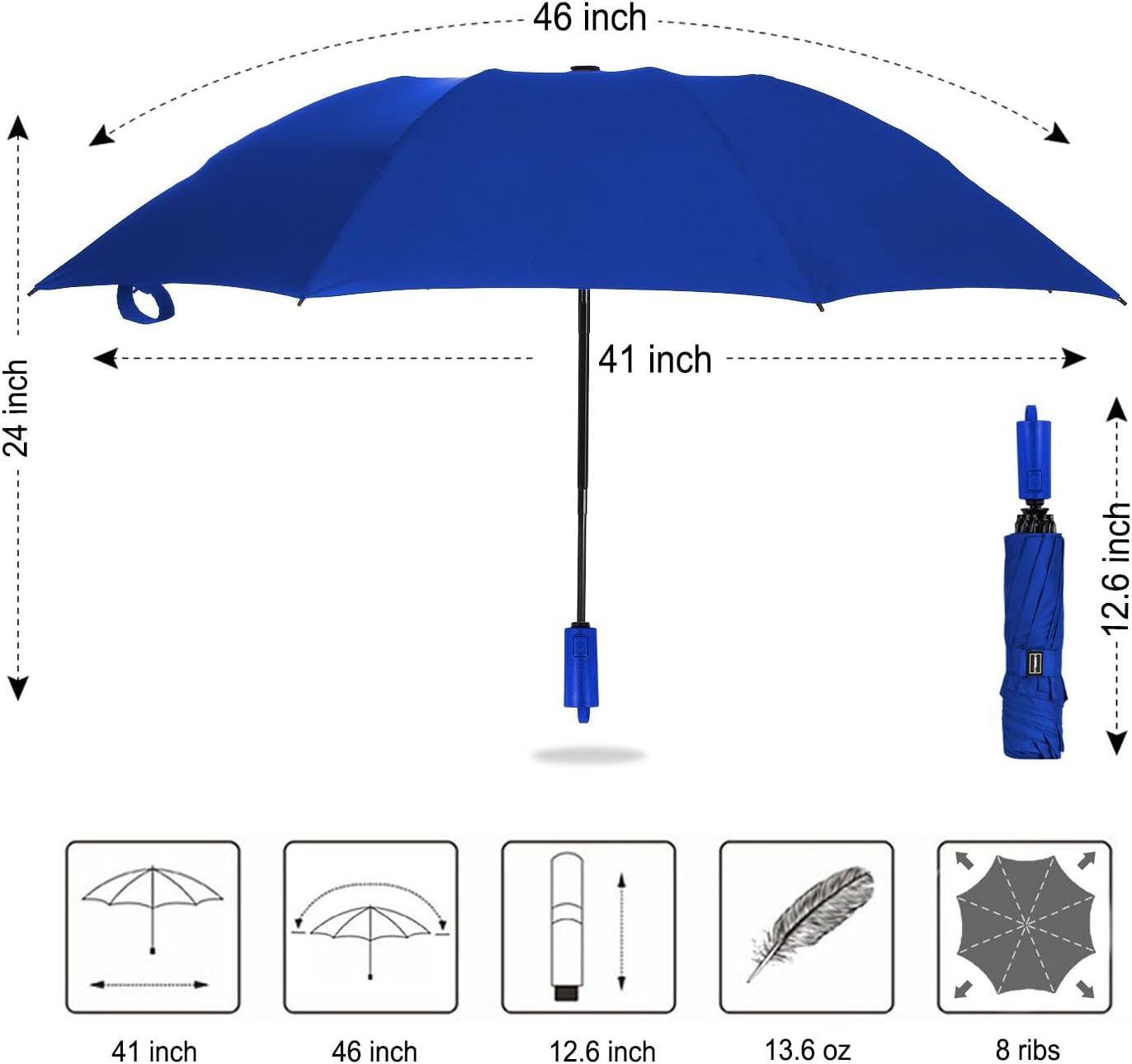 LANBRELLA Compact Reverse Folding Umbrella Auto Windproof Travel Umbrella
