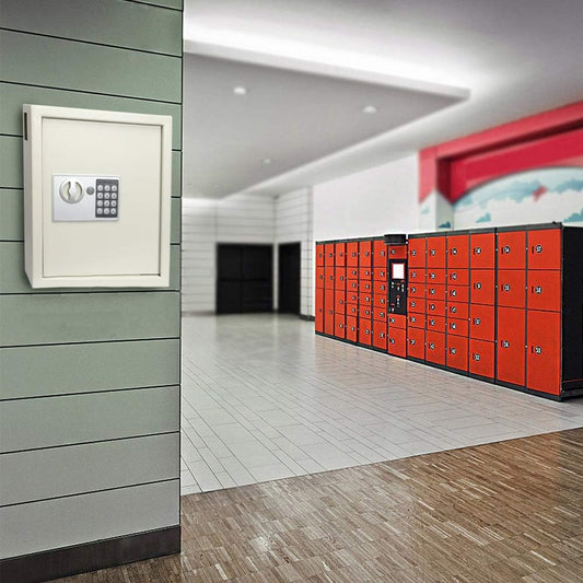 KYODOLED Electronic 40 Key Cabinet Wall Mount,Digital Key Safe Lock Box,Large Security Lockbox for House Key,Heavy Duty Combination Lock Storage,14.37'' X 11.8'' X3.93''(White,40 Keys)