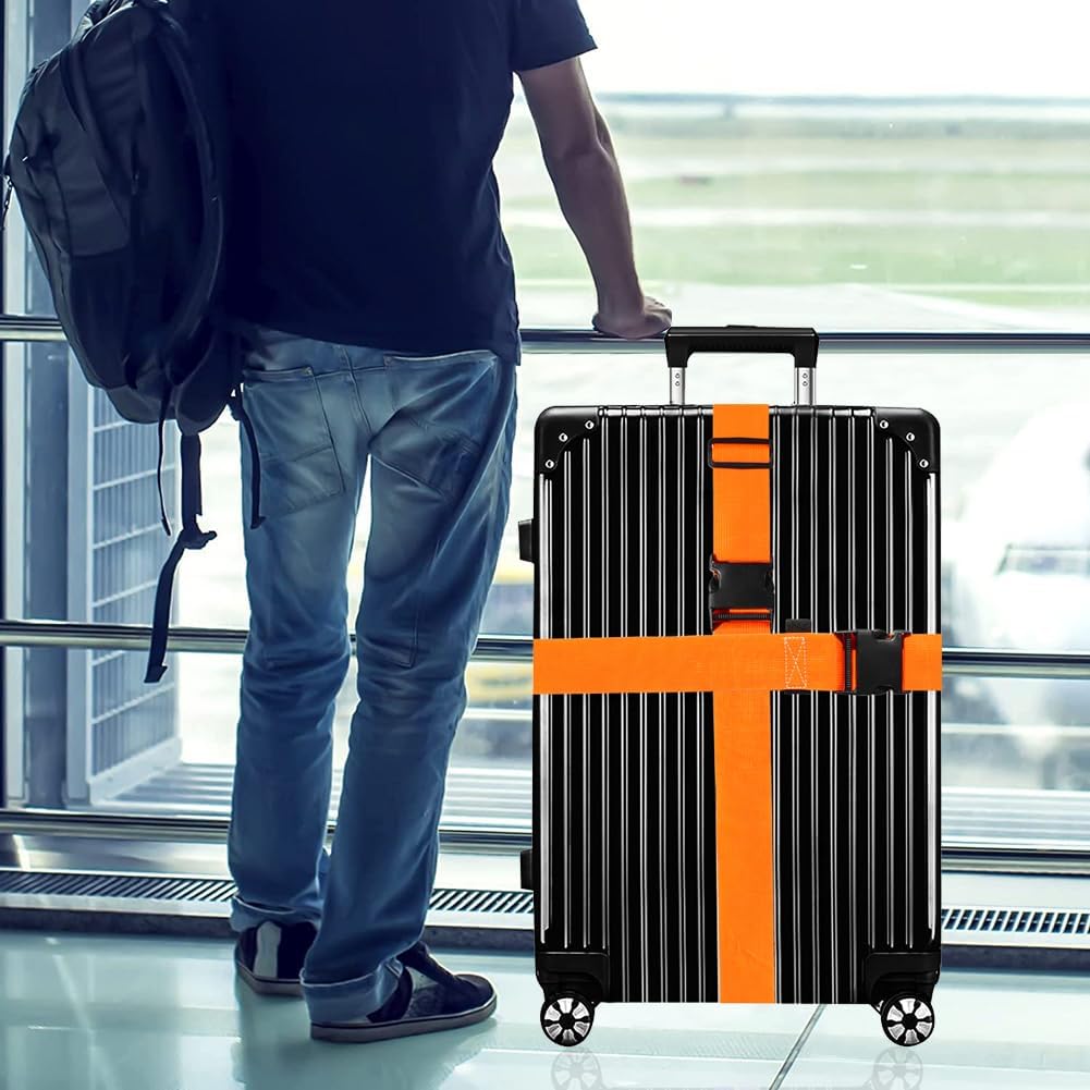 Luggage Straps for Suitcases TSA Approved-2 Pack Bright Personalized Luggage Belt Strap for Suitcase/Carry On Bag Luggage Accessories for Travel (Neon Orange)