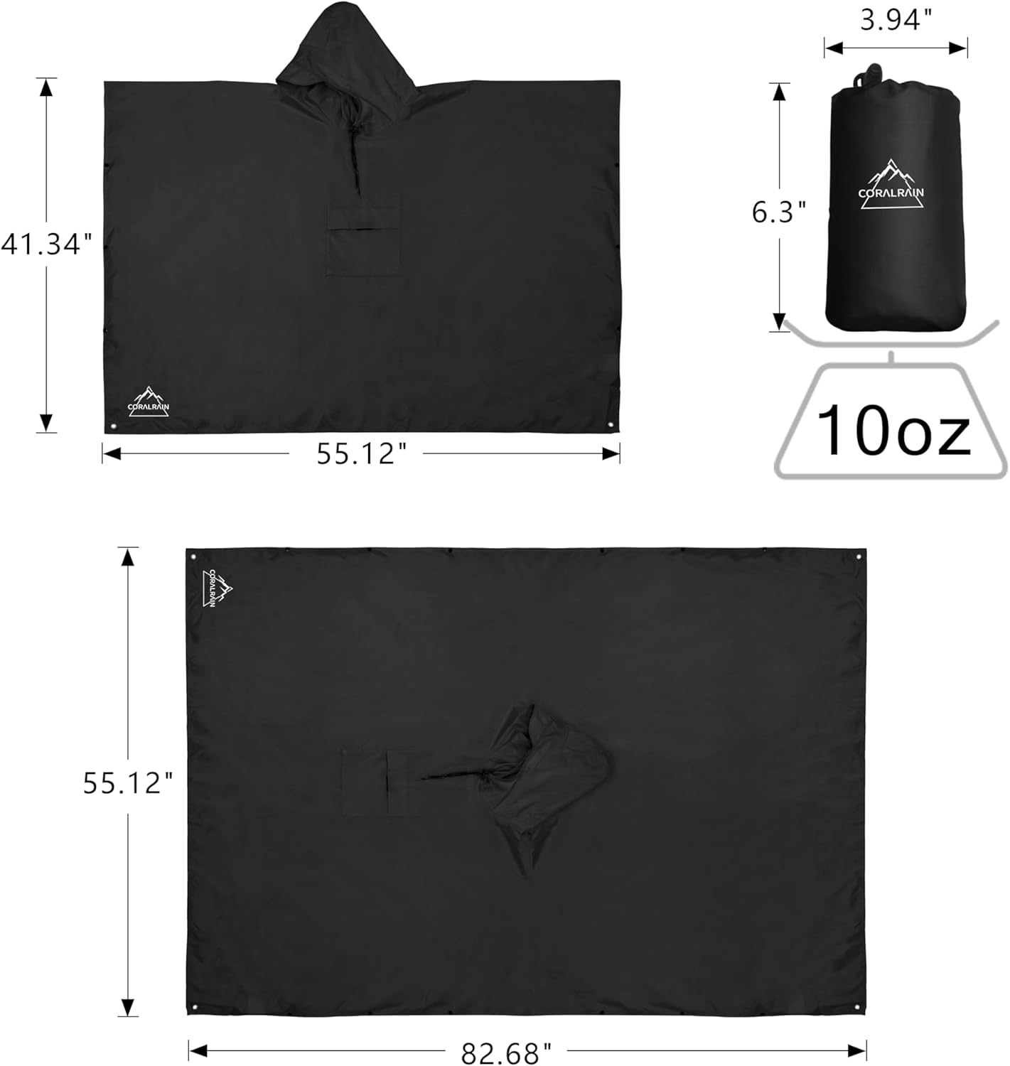 Coralrain Hooded Rain Poncho Lightweight Waterproof Unisex Raincoat Jacket with Pocket for Men Women Adult