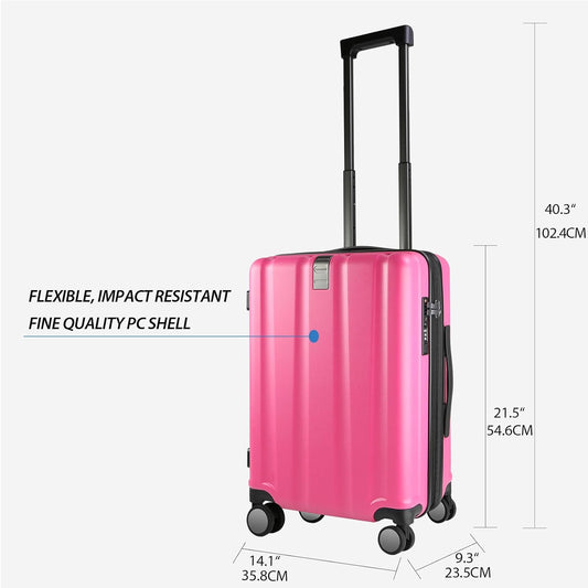 KROSER Hardside Expandable Carry On Luggage with Spinner Wheels & Built-in TSA Lock, Durable Suitcase Rolling Luggage with USB Port, Carry-On 20-Inch, Magenta
