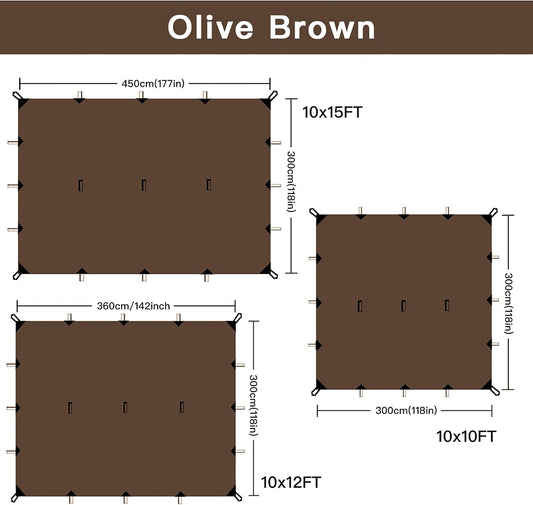 KALINCO Camping Tarp Waterproof, 10X12FT Hammock Rain Fly Tarp Tent, Multifunctional Tent Footprint, Lightweight and Compact for Backpacking, Hiking (Coffee-10X12FT)