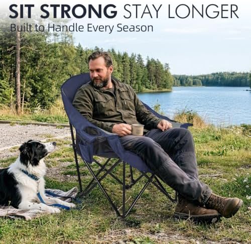 Oversized Camping Chairs for Adults - Heavy Duty Padded Outdoor Camp Chair